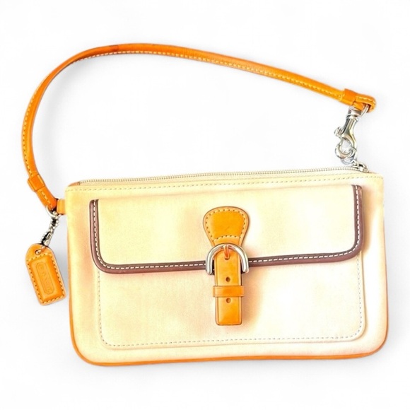 Coach Handbags - Coach Cream and Orange Wristlet Clutch